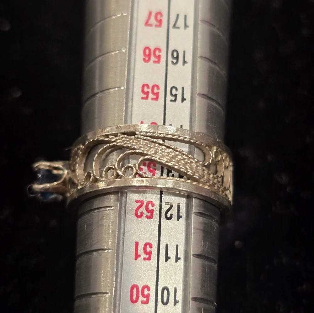 Blue Topaz And Sterling Silver Filigree Ring Size 6.75